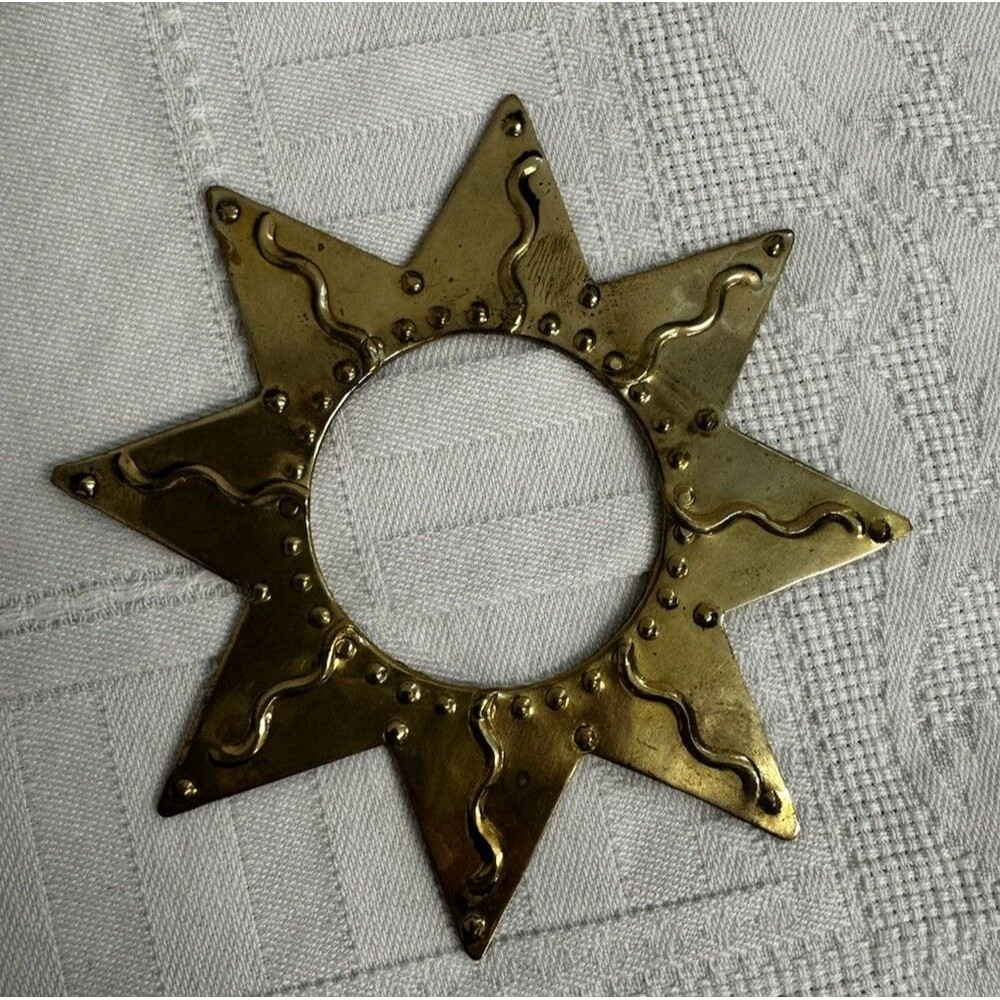 Vintage Brass Cut Out Flat Star Shaped Napkin Ring Holders Set Of 6